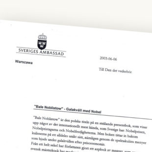 „Bale Noblistów” – Galakväll med Nobel – List ambasadora Szwecji w Warszawie (tekst oryginalny)