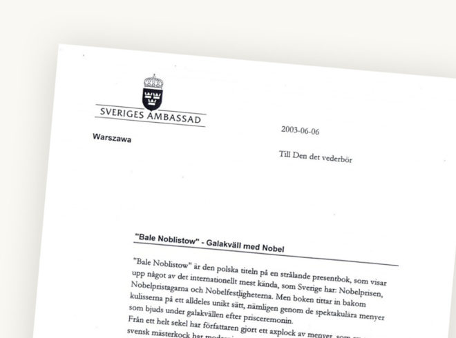 „Bale Noblistów” – Galakväll med Nobel – List ambasadora Szwecji w Warszawie (tekst oryginalny)